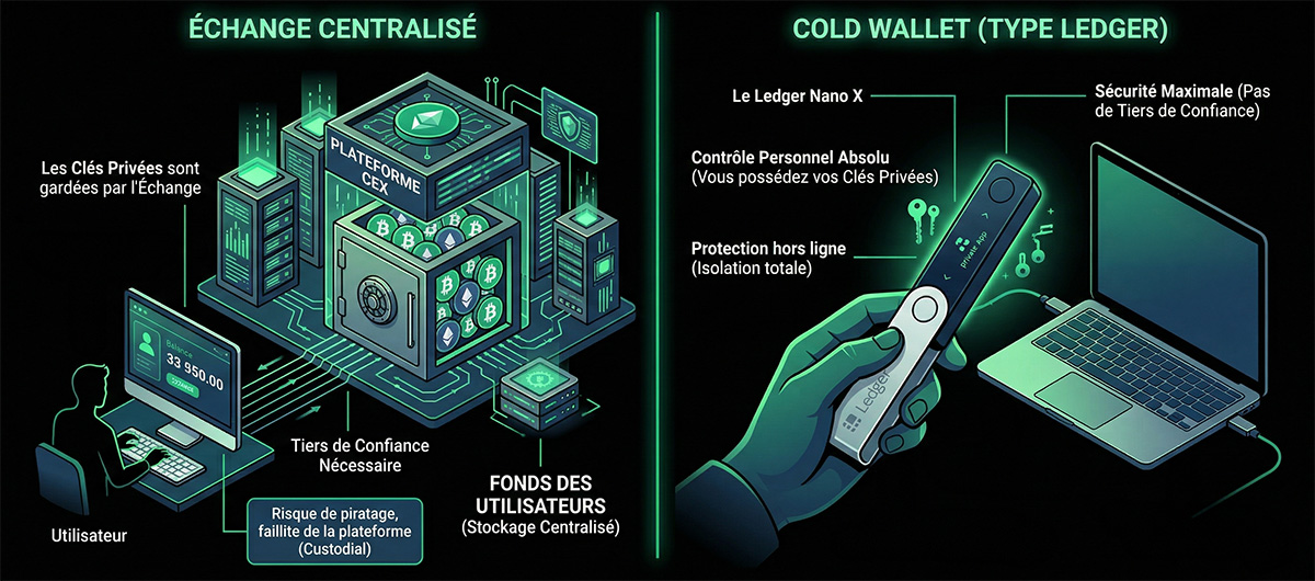 La différence entre plateforme centralisée et détenir ses clés privées