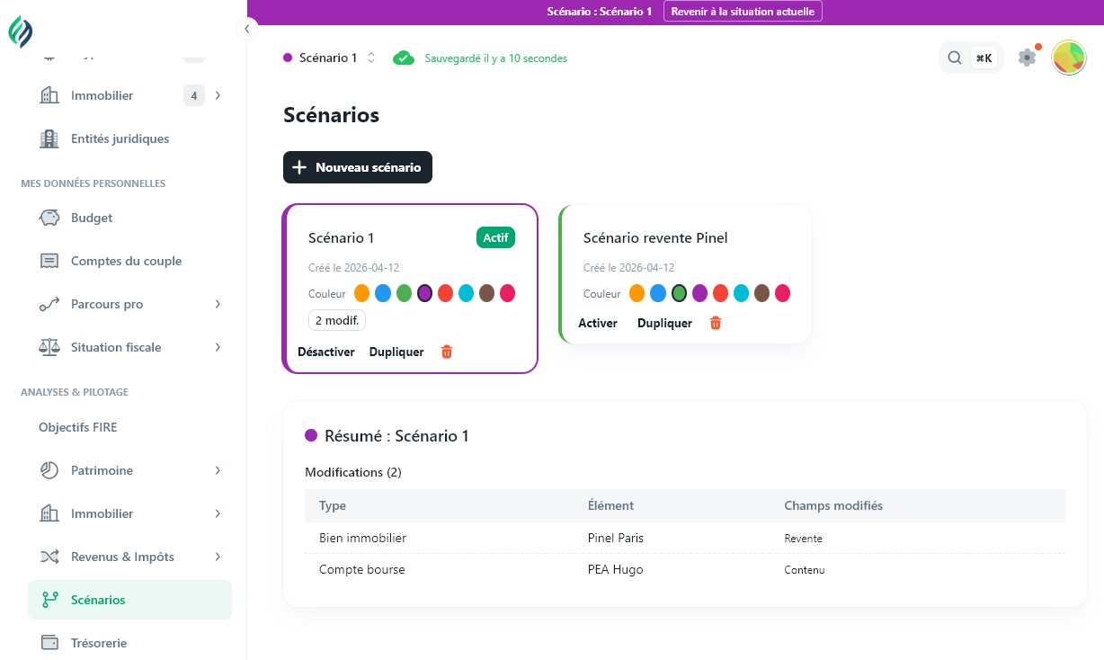 La page de gestion de vos scénarios