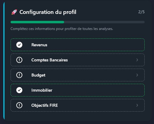 Widget de progression sur le tableau de bord